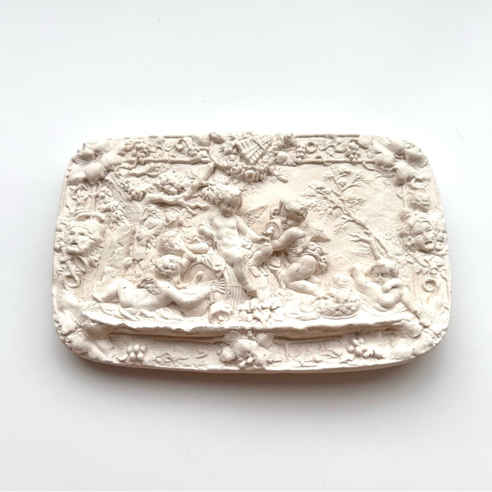 Vintage Ornate Cherub Plaster Plaque 3” x 5”